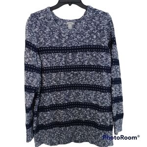 L.L. Bean Navy and White Cotton Crew Neck Sweater Plus Size 1X